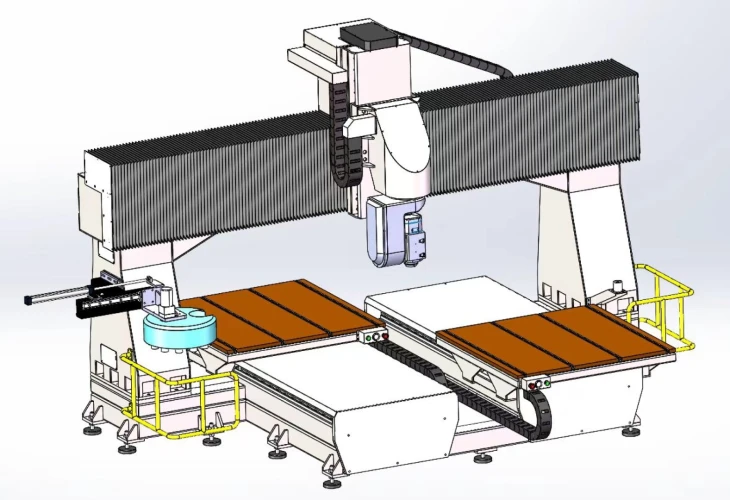 5-осевой портальный обрабатывающий центр с ЧПУ на чертеже &mdash; многоосевой станок для 3D фрезерования и высокоточной обработки