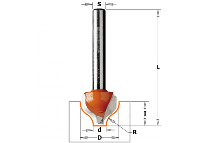 Превью 1 к Фреза концевая CMT псевдофиленка D=25,4 I=9,5 S=1/4 R=3,20