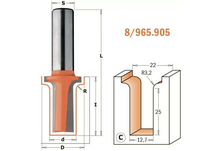 Превью 2 к Фреза концевая CMT радиусная D=19,1 I=13,0 S=12,0 R=6,35