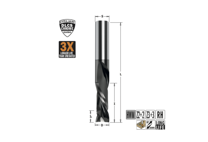 Превью 1 к Фреза спиральная монолитная с покрытием DLCP 12x25x83 Z=3+3 S=12 RH