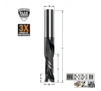Фреза спиральная монолитная с покрытием DLCP 12x52x100 Z=2+2 S=12 RH